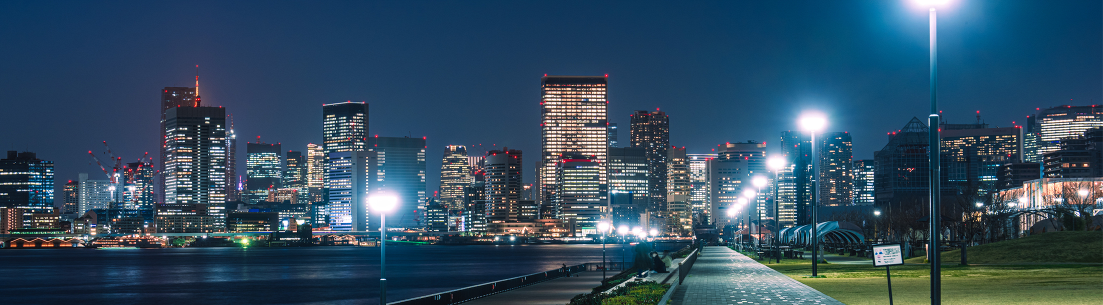Smart Streetlights lighting sidewalks in the city